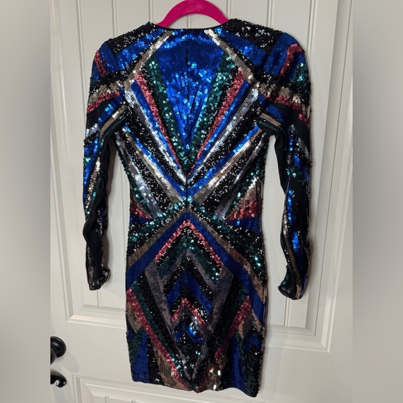 EXPRESS 🖤💙 Multicolor Sequins Mini Dress, Long Sleeves (small) - Picture 9 of 11